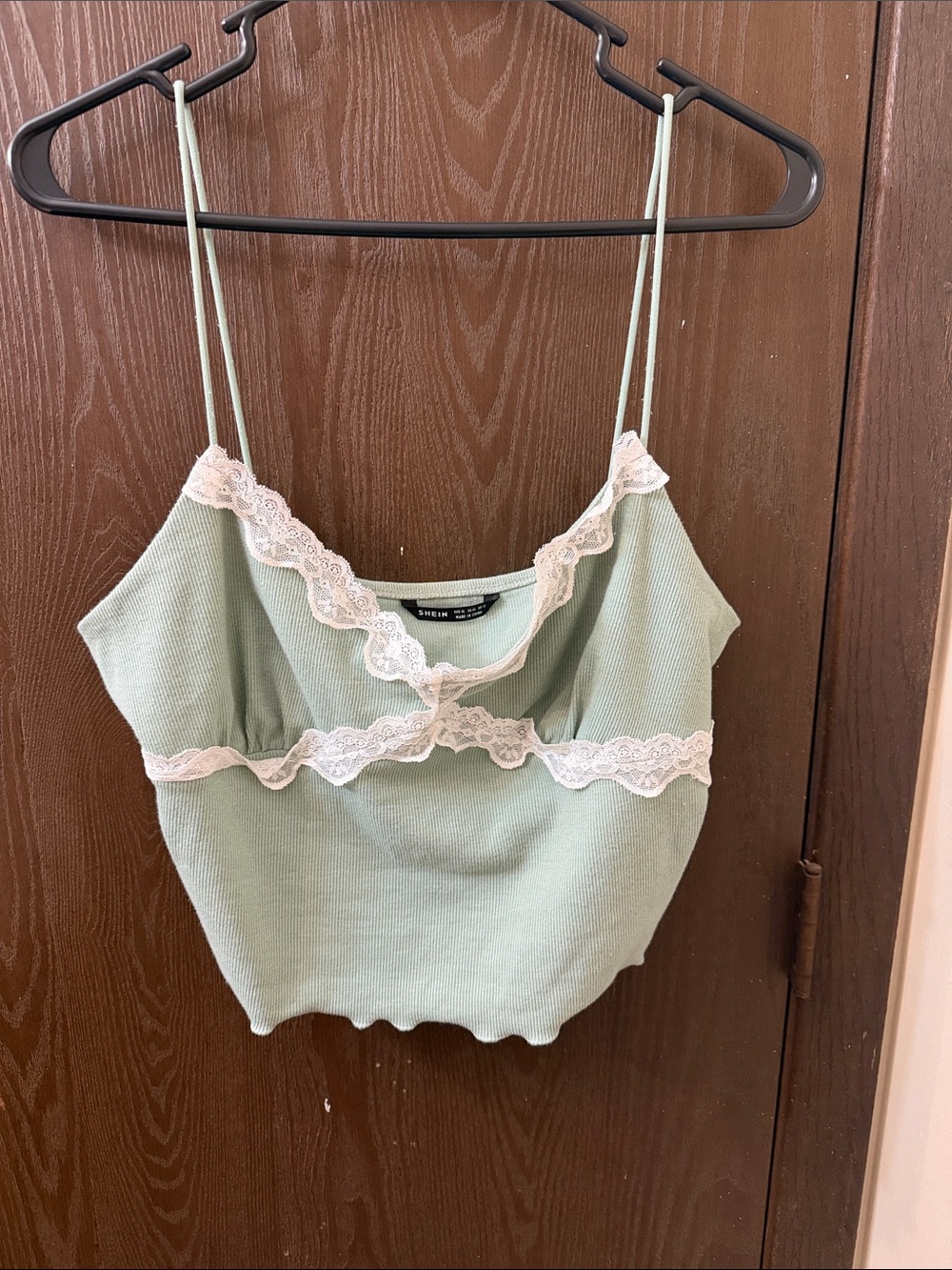 SHEIN Mint Green Ribbed Lace-Trim Cami